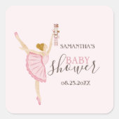 水色バレリーナくるみ割りピンクベビーシャワー スクエアシール (正面)