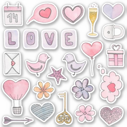 水色バレンタインデー。愛、ピンクのハート シール (正面)