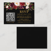 水色バーガンディフローラQRウェディングRSVPブラック エンクロージャーカード (正面/裏面)