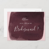 水色バーガンディ洗浄ブライドメイド招待状 ポストカード (正面/裏面)