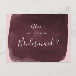 水色バーガンディ洗浄ブライドメイド招待状 ポストカード