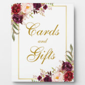 水色バーガンディ金ゴールドウェディングカードギフト フォトプラーク (正面)