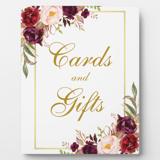 水色バーガンディ金ゴールドウェディングカードギフト フォトプラーク (正面)