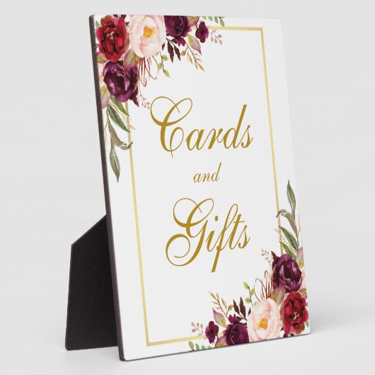 水色バーガンディ金ゴールドウェディングカードギフト フォトプラーク (側面)