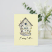 水色バードハウス卵ネストイースター ポストカード (スタンド正面)