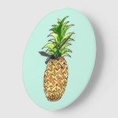 水色パイナップルスケッチ ラージ壁時計 (傾斜)