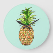 水色パイナップルスケッチ ラージ壁時計 (正面)