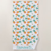 水色パイナップルパターン白パーソナライズされた ビーチタオル (正面)