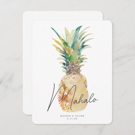水色パイナップル熱帯行先結婚式 サンキューカード (正面/裏面)