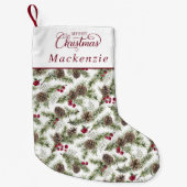 水色パインコーン植物性スクリプトクリスマス スモールクリスマスストッキング (正面)