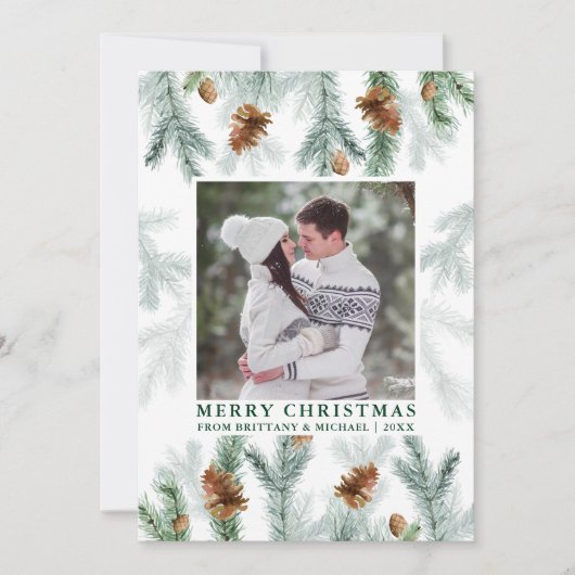 水色パインコーン緑カップル写真緑 シーズンカード (正面)