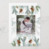 水色パインコーン緑カップル写真緑 シーズンカード (正面/裏面)