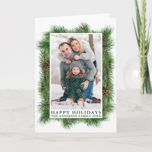 水色パインズフレームハッピーホリデーズグリーンフォールディング シーズンカード (正面)