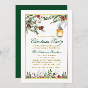 水色パインズポインセチア金ゴールドクリスマスパーティー 招待状