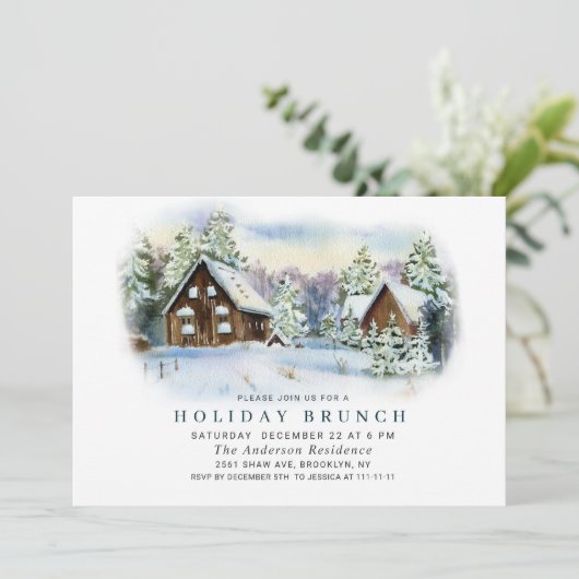 水色パインツリーシックなクリスマスホリデーブランチ 招待状 (スタンド正面)