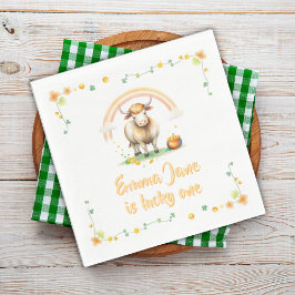 水色パステルかわいい牛ラッキーワン誕生日 スタンダードランチョンナプキン