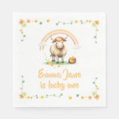 水色パステルかわいい牛ラッキーワン誕生日 スタンダードランチョンナプキン (正面)