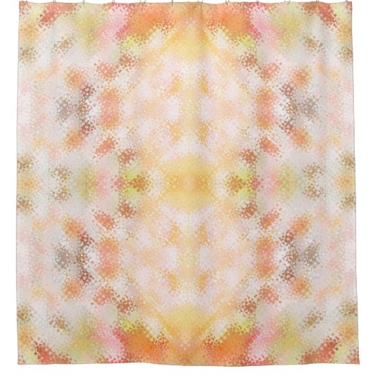 水色パステルオレンジと白モザイクのタペストリー シャワーカーテン (正面)