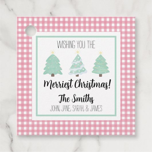 水色パステルツリーファミリークリスマスギフトラベル フェイバータグ (正面)