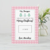 水色パステルツリー先生クリスマスギフトカード サンキューカード (スタンド正面)