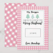 水色パステルツリー先生クリスマスギフトカード サンキューカード (正面/裏面)