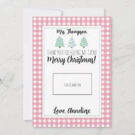 水色パステルツリー先生クリスマスギフトカード サンキューカード