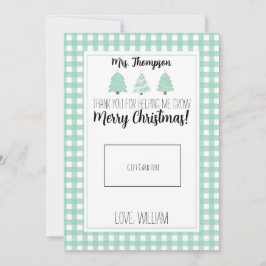 水色パステルツリー先生クリスマスギフトカード サンキューカード