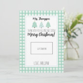 水色パステルツリー先生クリスマスギフトカード サンキューカード (スタンド正面)