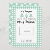 水色パステルツリー先生クリスマスギフトカード サンキューカード (正面/裏面)