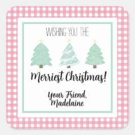水色パステルツリー先生クリスマスギフトカード スクエアシール