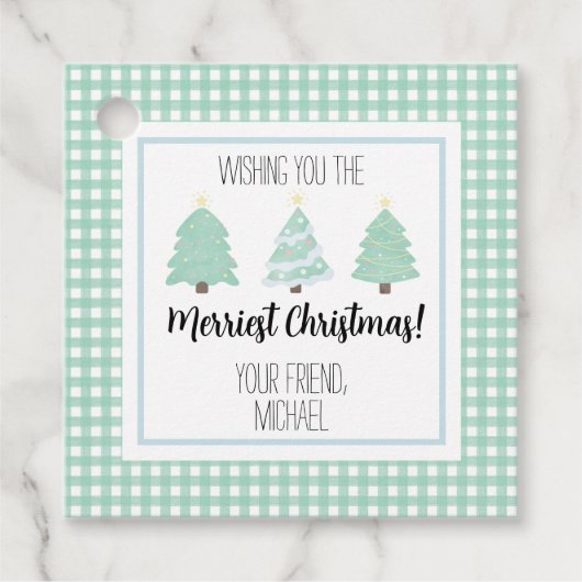 水色パステルツリー先生クリスマスギフトカード フェイバータグ (正面)