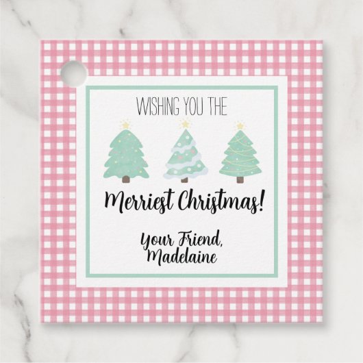 水色パステルツリー先生クリスマスギフトカード フェイバータグ (正面)