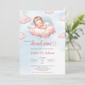 水色パステルピンクとブルークラウド9女の子 招待状 (スタンド正面)
