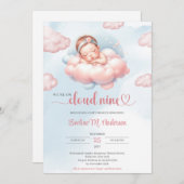 水色パステルピンクとブルークラウド9女の子 招待状 (正面/裏面)