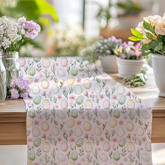 水色パステルピンクイエローイースターエッグイースター ショートテーブルランナー