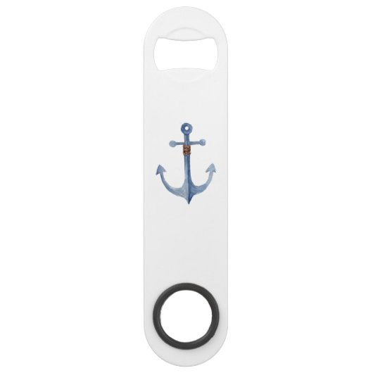 水色パーソナライズされたいかりボトルオープナー スピード栓抜き (正面)