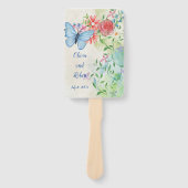 水色パーソナライズされたの蝶と赤バラ ハンドファン (正面)