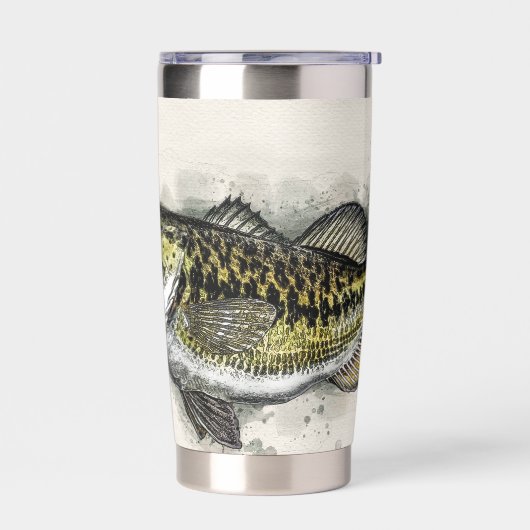 水色パーソナライズされたバスフィッシュ 保温保冷タンブラー (左面)