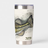 水色パーソナライズされたバスフィッシュ 保温保冷タンブラー (背面)