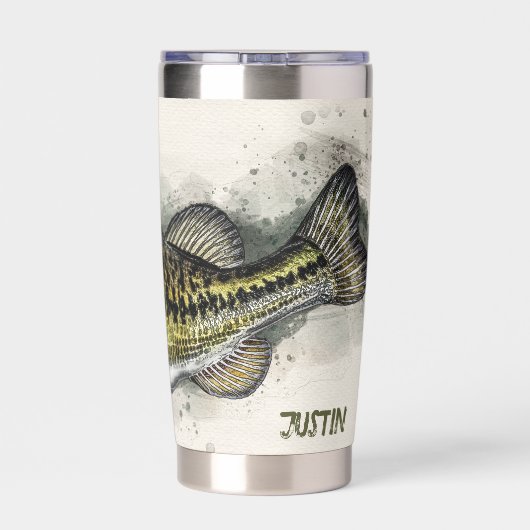 水色パーソナライズされたバスフィッシュ 保温保冷タンブラー (背面)