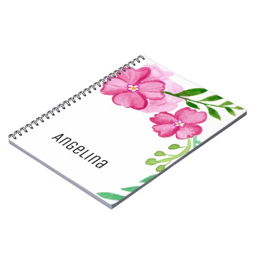 水色パーソナライズされたピンクの花 ノートブック (左側)