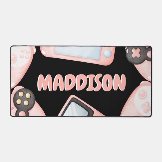 水色パーソナライズされたピンクゲーム デスクマット (正面)