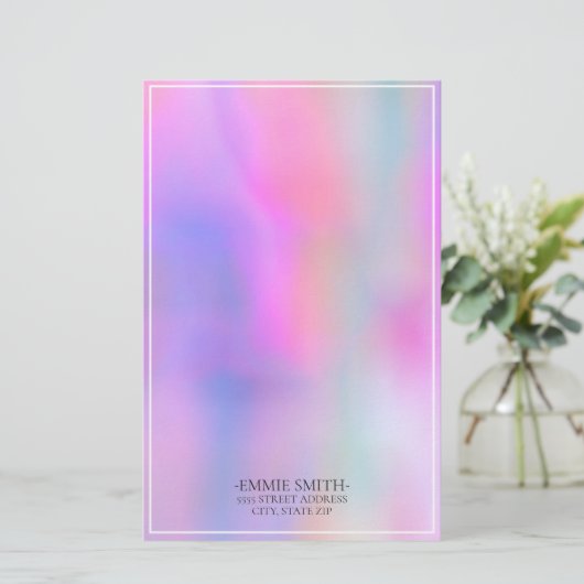 水色パーソナライズされたピンクパープル 便箋 (スタンド正面)
