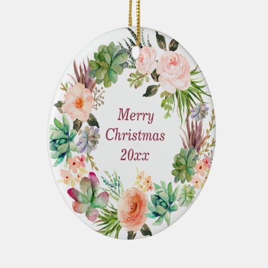 水色パーソナライズされたフローラリースセラミックオーナ セラミックオーナメント (右)