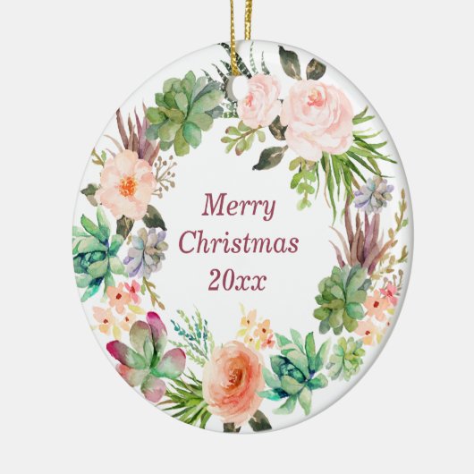 水色パーソナライズされたフローラリースセラミックオーナ セラミックオーナメント (左)