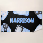 水色パーソナライズされたブルーゲーム ビーチタオル (正面)