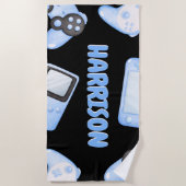 水色パーソナライズされたブルーゲーム ビーチタオル (正面)