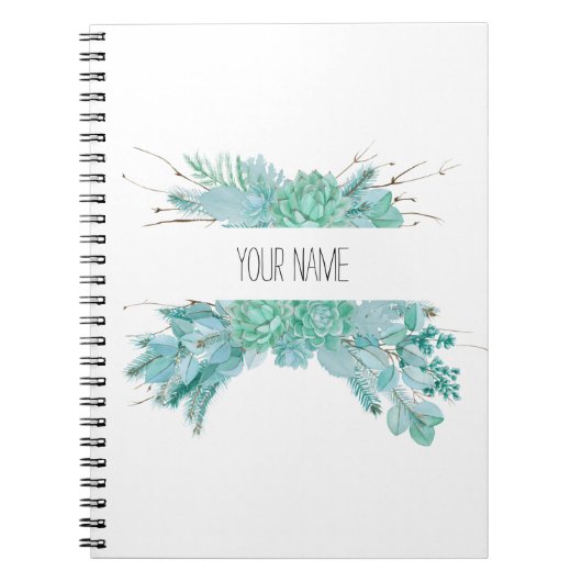水色パーソナライズされた多肉類 ノートブック (正面)