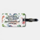 水色パーソナライズされた恐竜のパターン旅行 ラゲッジタグ (裏面横)