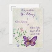 水色パーソナライズされた紫の蝶 インビテーションポストカード (正面/裏面)